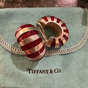 TIFFANY RED ENAMEL & STERLING EARRINGS